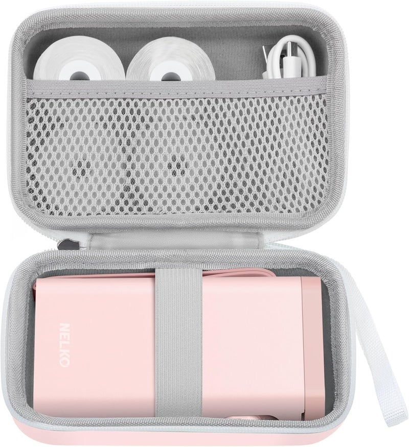 Nelko Genuine Case Compatible P21 Label Maker, Compatible with Most Mini Label Printers, for Labeler Makers & Labeling Tapes, Box with Mesh Pocket for Batteries Accessories (Case Only), Pink - Image 1